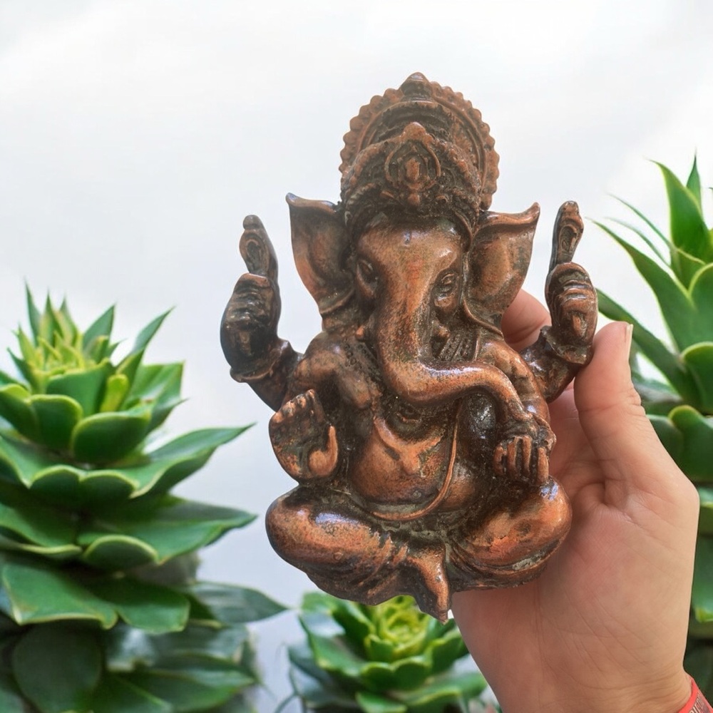 Lord Ganesha copper patina statue